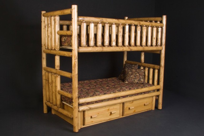 pine cabin beds with storage