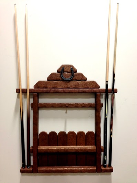 Log Pool Ball and Cue Stick Holder